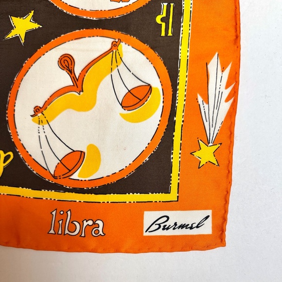 Burmel Silk Blend Scarf Vintage Zodiac Astrology Orange Brown Yellow 26x26" - Picture 9 of 10